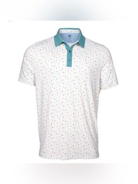 Men's White Polo with Teal Collar